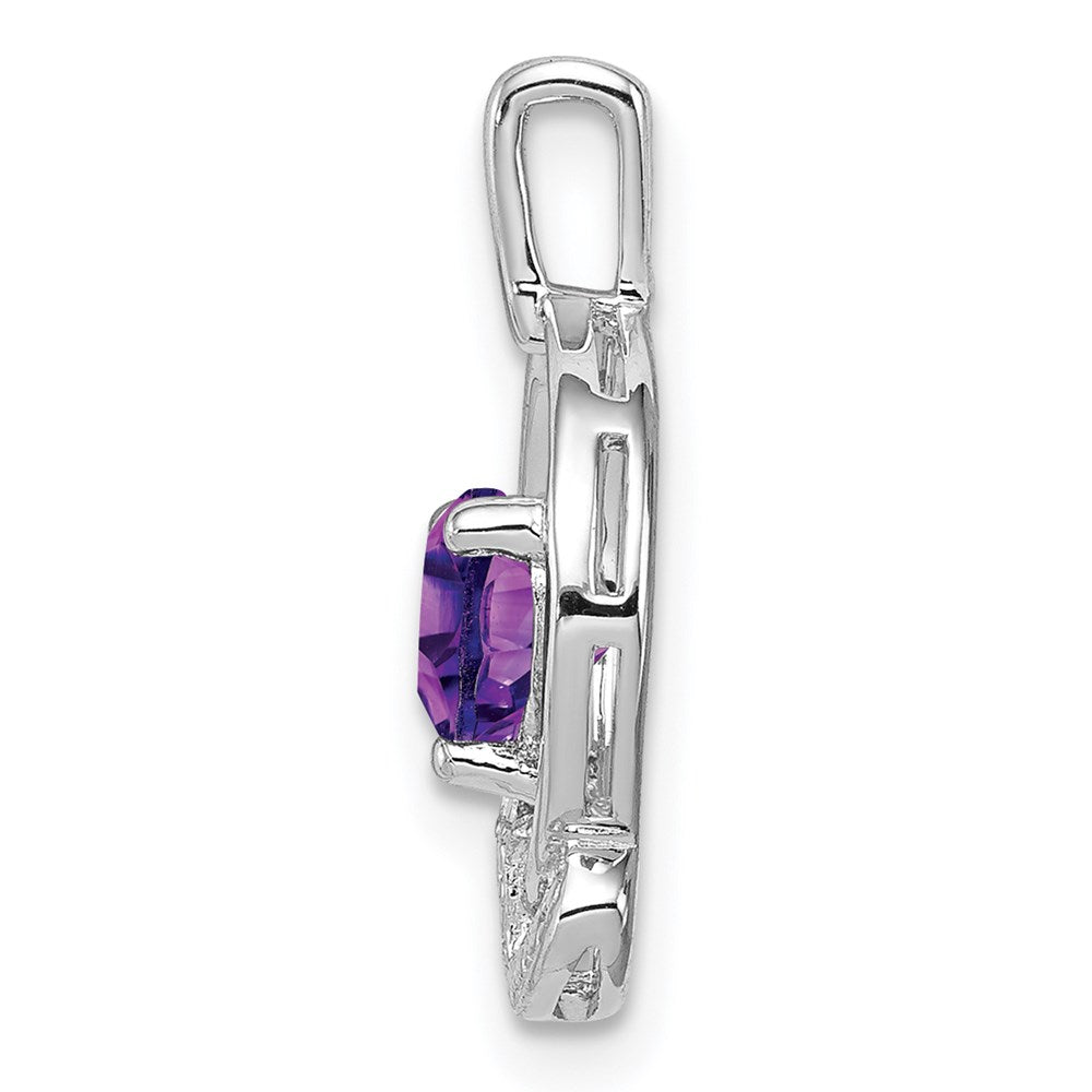 Sterling Silver Rhodium-plated Amethyst Diamond Pendant