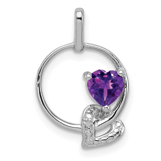 Sterling Silver Rhodium-plated Amethyst Diamond Pendant