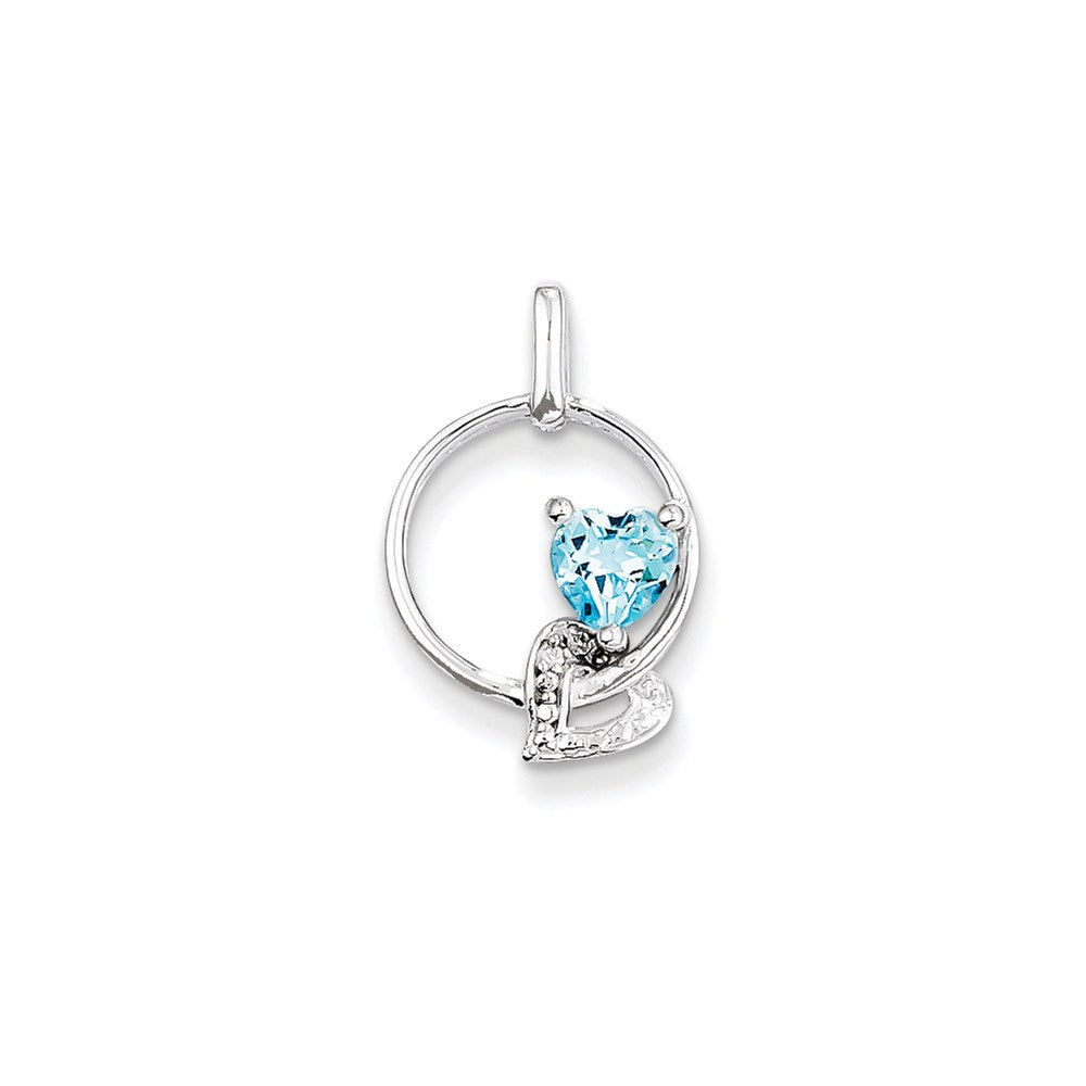 Sterling Silver Light Swiss Blue Topaz Diamond Pendant