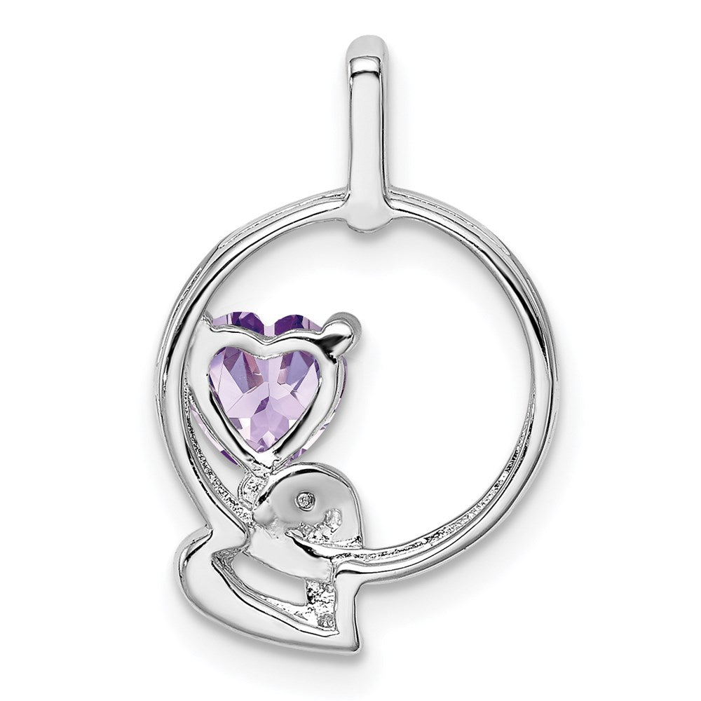 Sterling Silver Rhodium-plated Pink Quartz Diamond Pendant