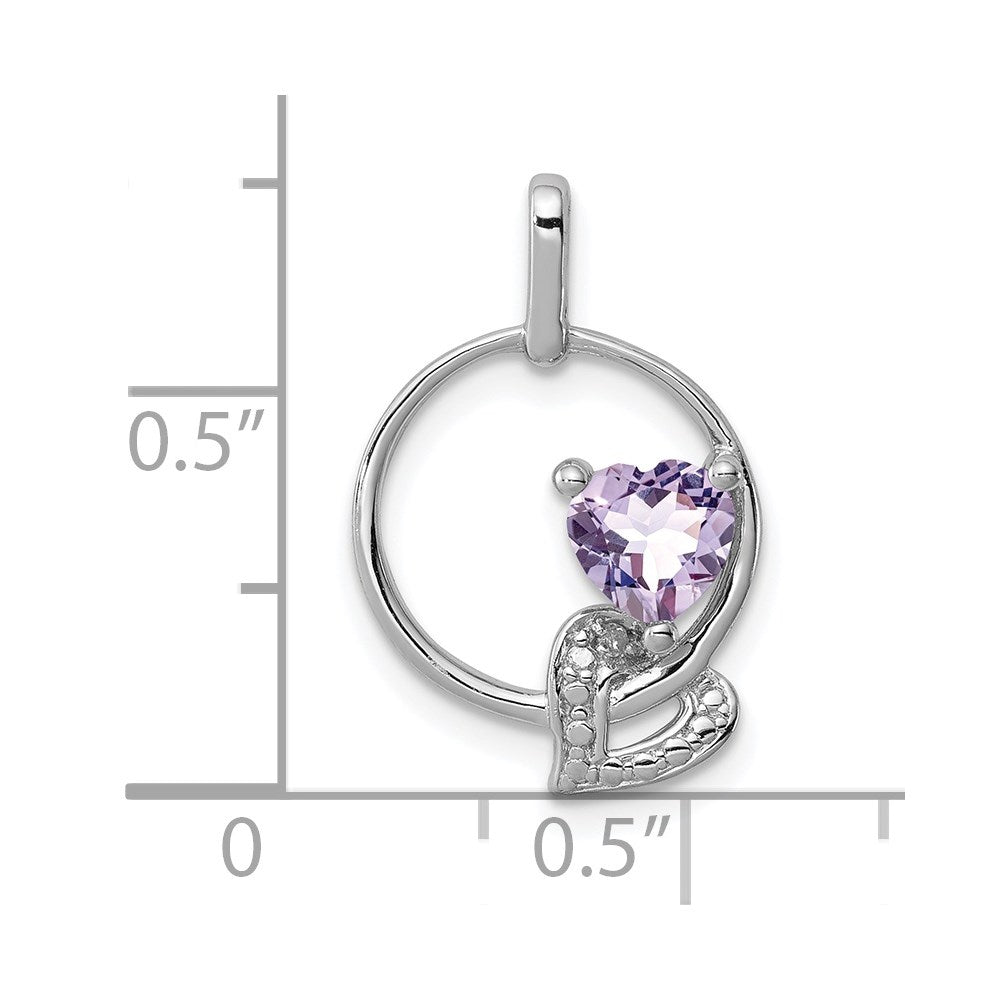 Sterling Silver Rhodium-plated Pink Quartz Diamond Pendant