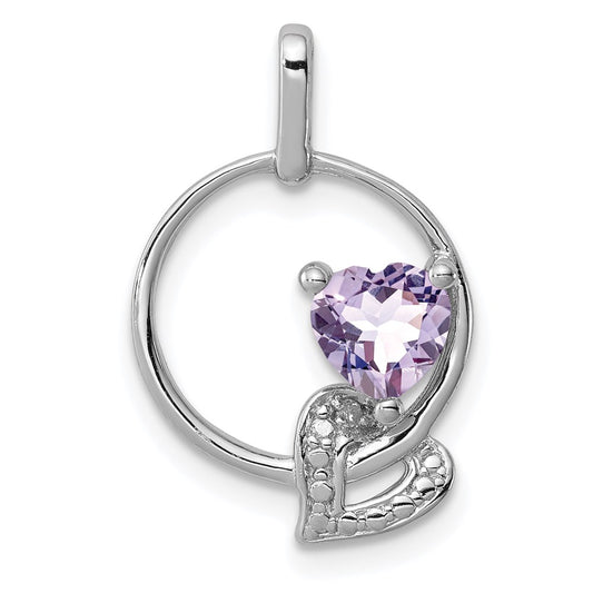 Sterling Silver Rhodium-plated Pink Quartz Diamond Pendant