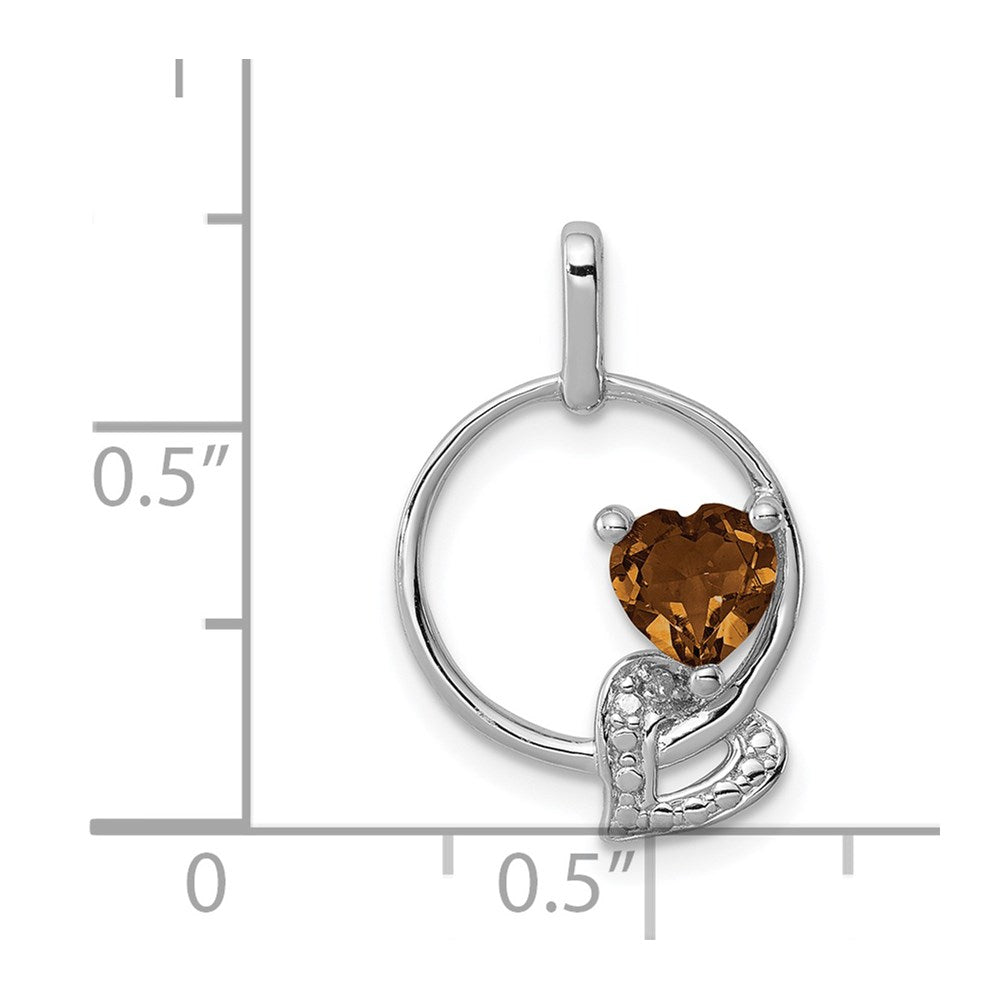 Sterling Silver Rhodium-plated Whiskey Quartz Diamond Pendant