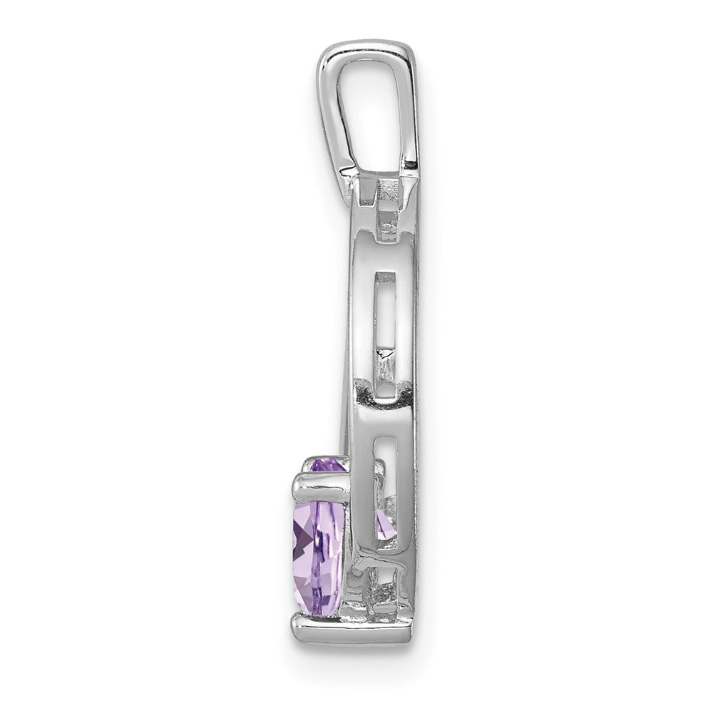 Sterling Silver Rhodium-plated Pink Quartz Diamond Pendant