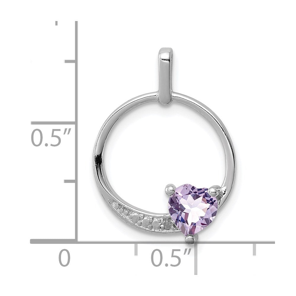 Sterling Silver Rhodium-plated Pink Quartz Diamond Pendant