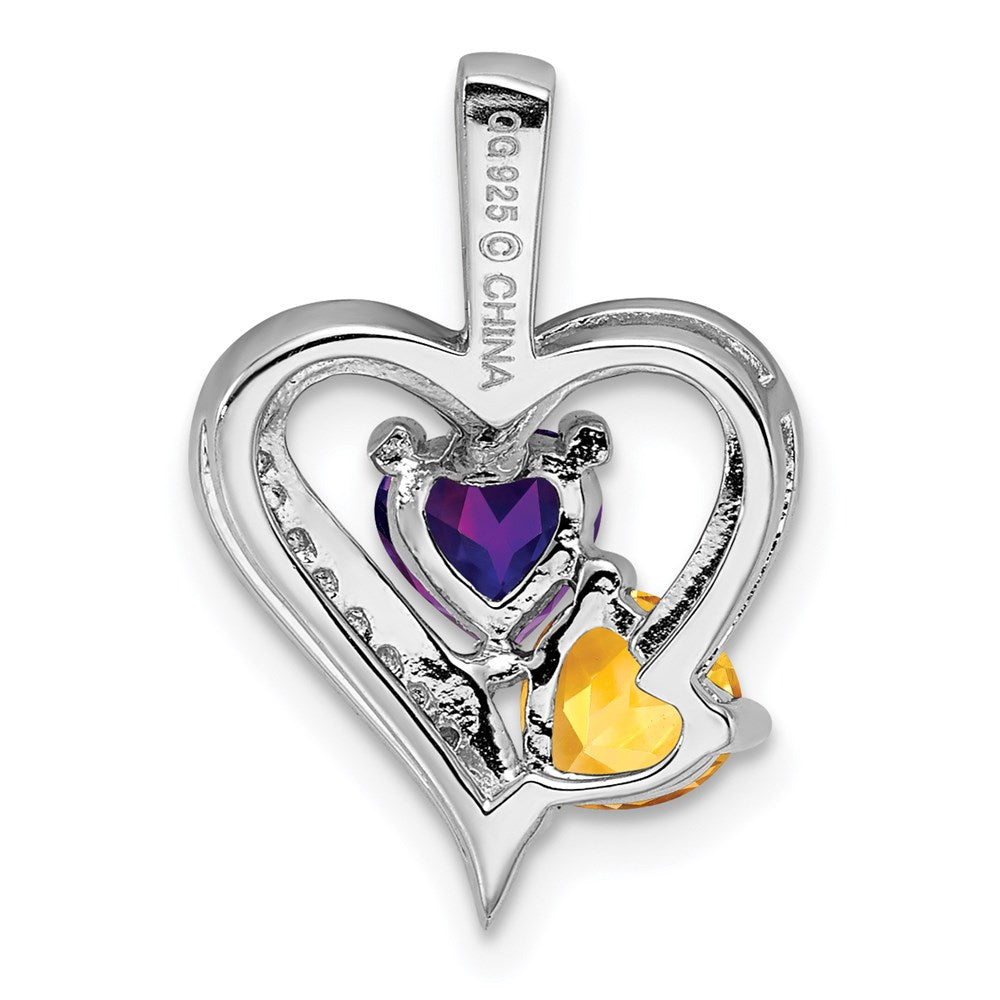 Sterling Silver Rhodium-plated Amethyst Citrine and Diamond Pendant