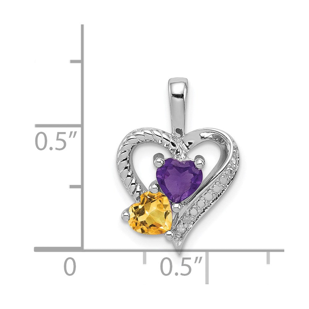 Sterling Silver Rhodium-plated Amethyst Citrine and Diamond Pendant