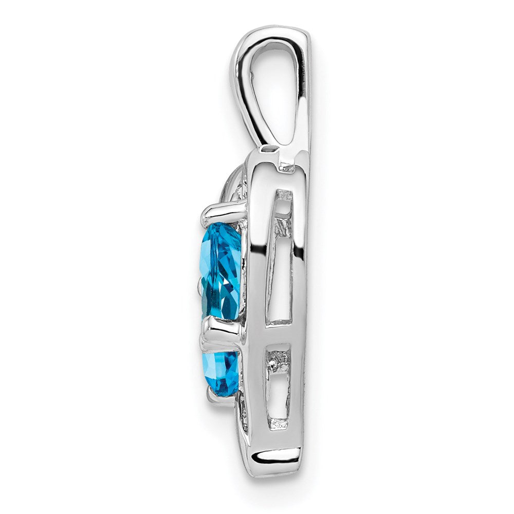 Sterling Silver Rhodium-plated Blue Topaz Diamond Pendant