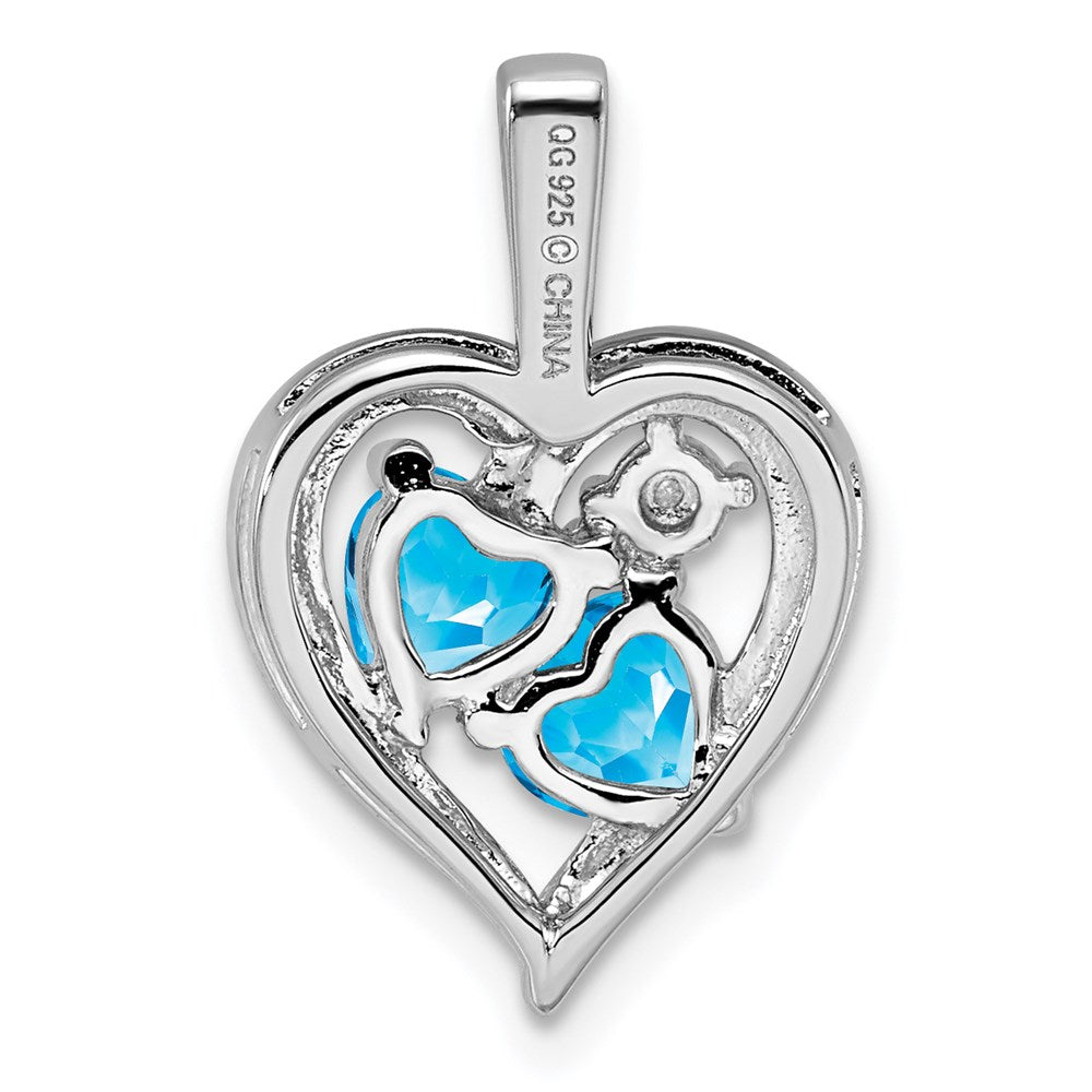 Sterling Silver Rhodium-plated Blue Topaz Diamond Pendant