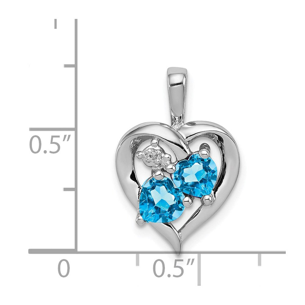 Sterling Silver Rhodium-plated Blue Topaz Diamond Pendant