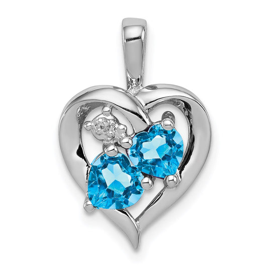 Sterling Silver Rhodium-plated Blue Topaz Diamond Pendant