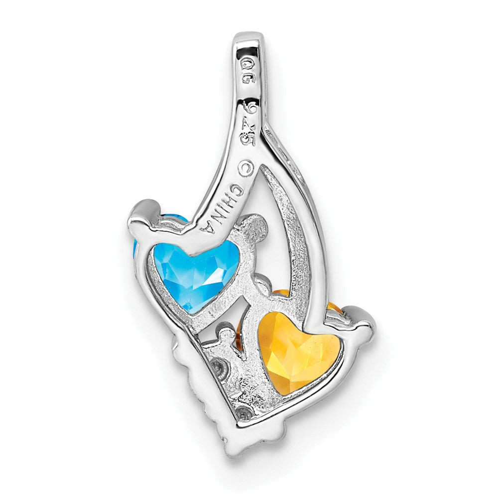 Sterling Silver Rhodium-plated Blue Topaz & Citrine Diamond Pendant