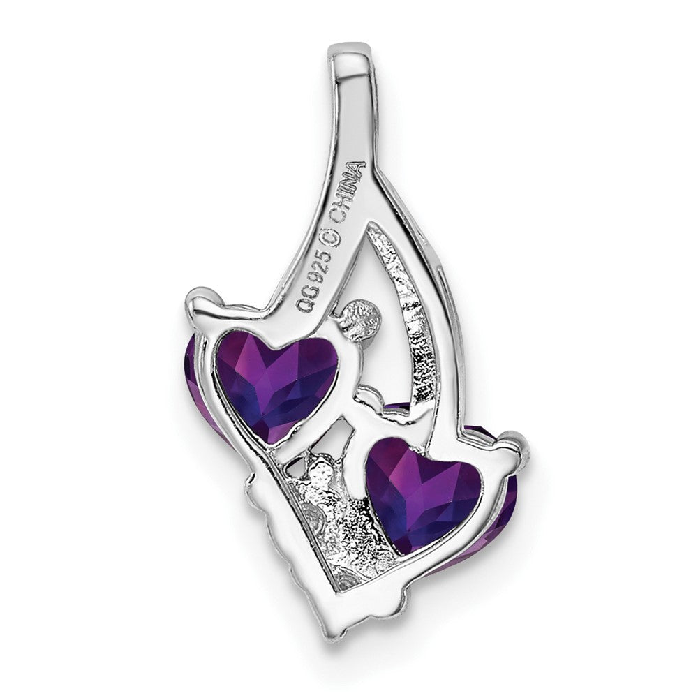 Sterling Silver Rhodium-plated Amethyst Diamond Pendant