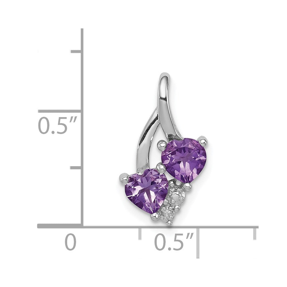 Sterling Silver Rhodium-plated Amethyst Diamond Pendant