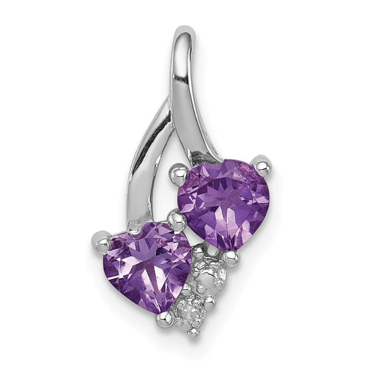 Sterling Silver Rhodium-plated Amethyst Diamond Pendant