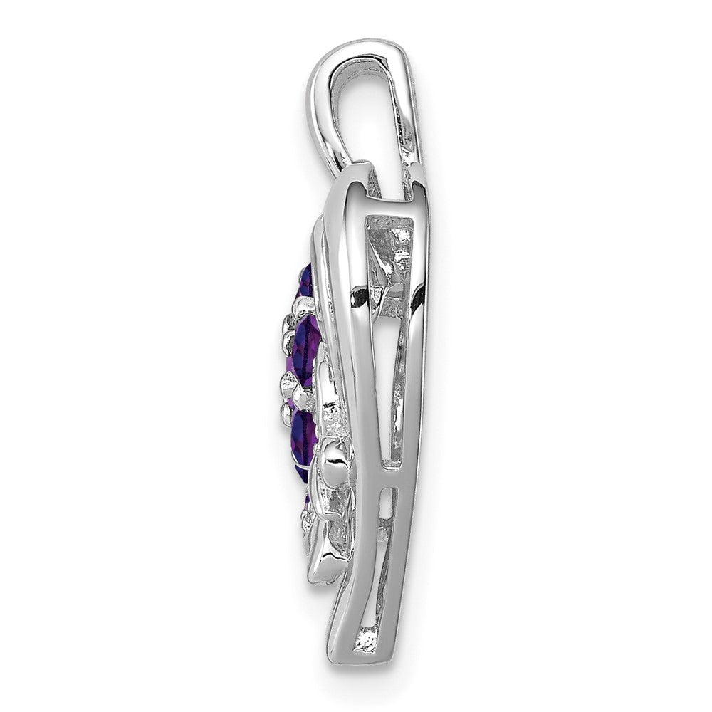 Sterling Silver Rhodium-plated Amethyst Diamond Pendant