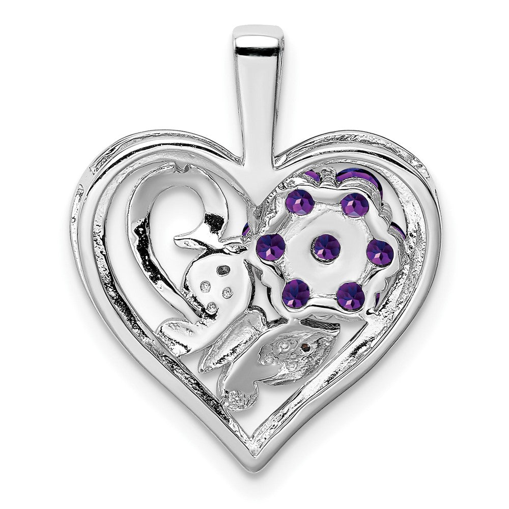 Sterling Silver Rhodium-plated Amethyst Diamond Pendant