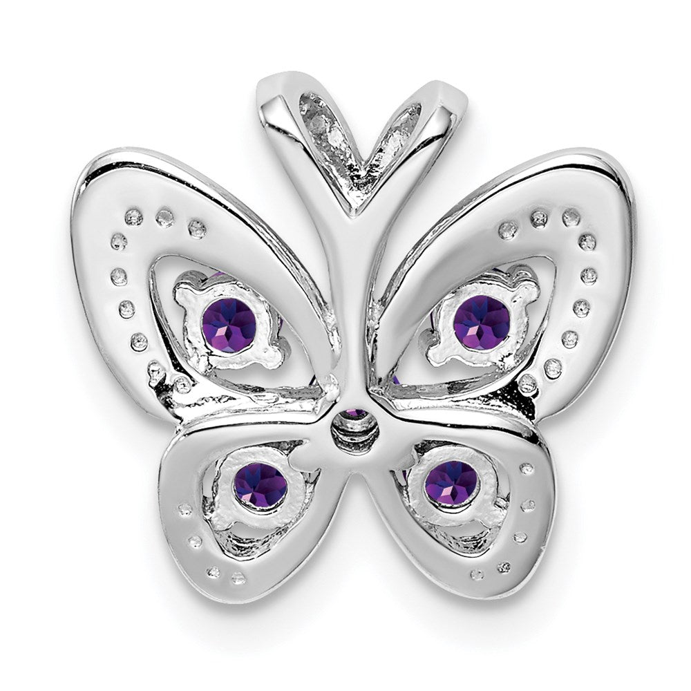 Sterling Silver Rhodium-plated Amethyst & Diamond Pendant