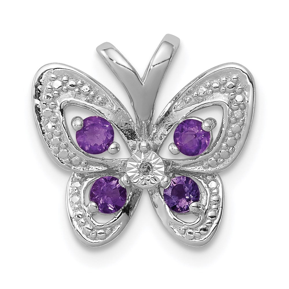 Sterling Silver Rhodium-plated Amethyst & Diamond Pendant