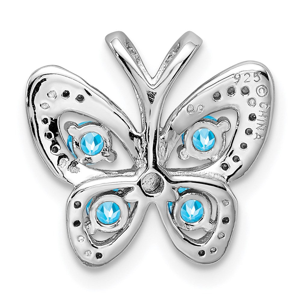 Sterling Silver Rhodium-plated Blue Topaz & Diamond Pendant