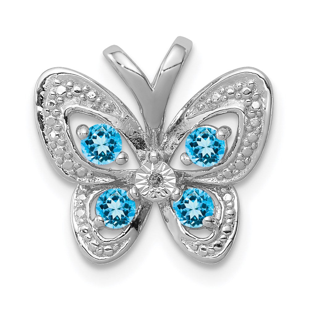 Sterling Silver Rhodium-plated Blue Topaz & Diamond Pendant