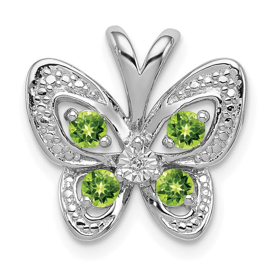 Sterling Silver Rhodium-plated Peridot & Diamond Pendant