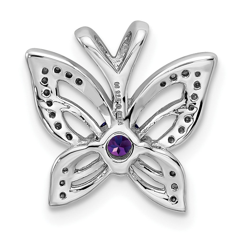 Sterling Silver Rhodium-plated Amethyst & Diamond Pendant