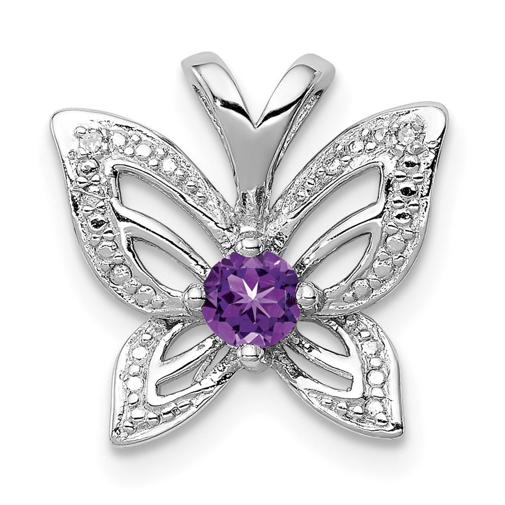 Sterling Silver Rhodium-plated Amethyst & Diamond Pendant