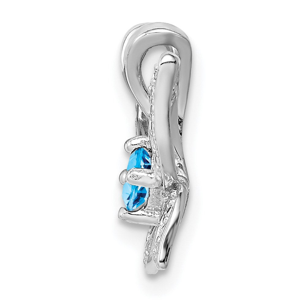 Sterling Silver Rhodium-plated Blue Topaz & Diamond Pendant