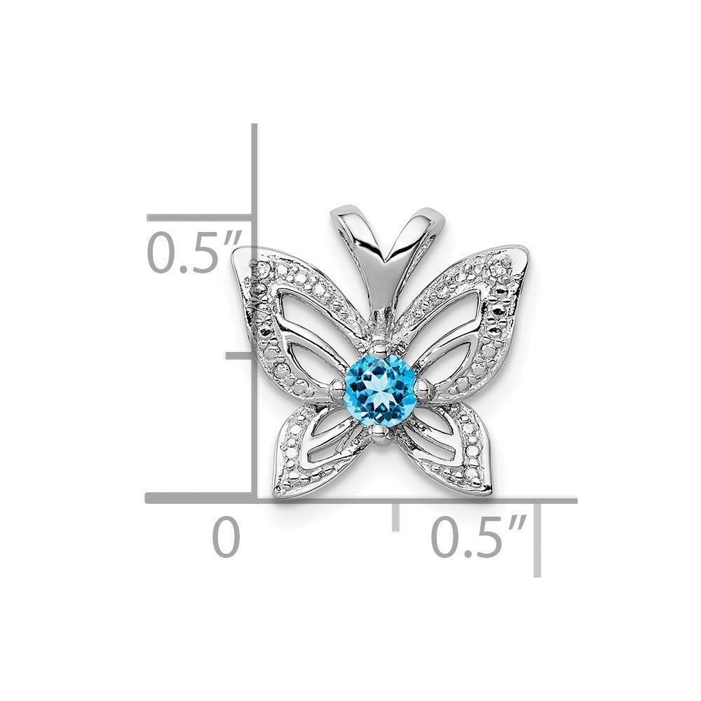 Sterling Silver Rhodium-plated Blue Topaz & Diamond Pendant