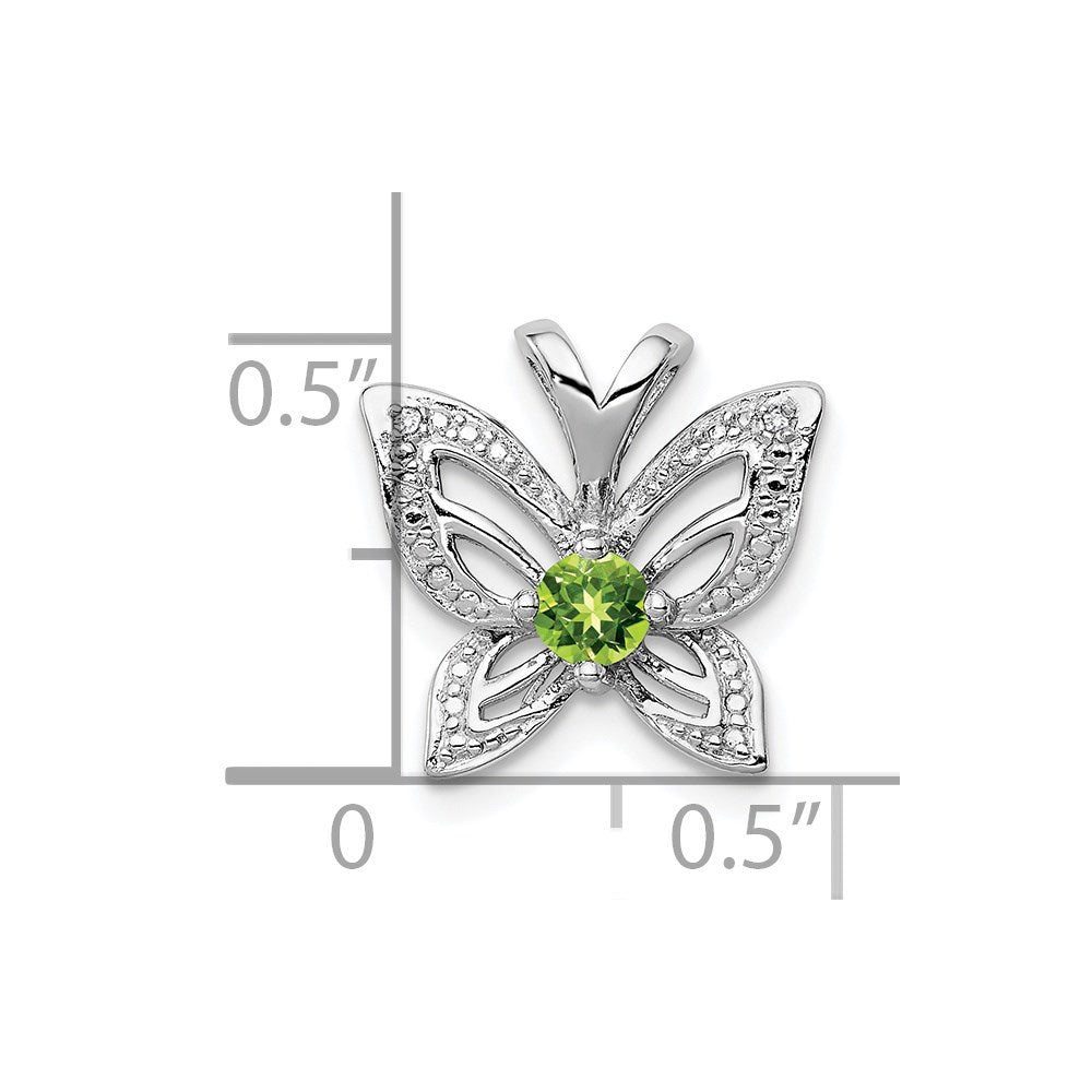 Sterling Silver Rhodium-plated Peridot and Diamond Pendant