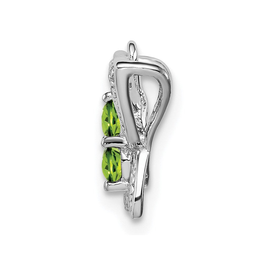 Sterling Silver Rhodium-plated Peridot & Diamond Chain Slide