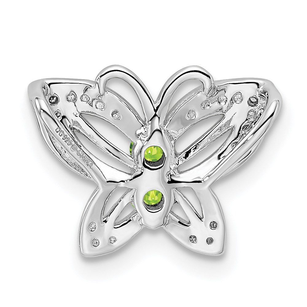 Sterling Silver Rhodium-plated Peridot & Diamond Chain Slide