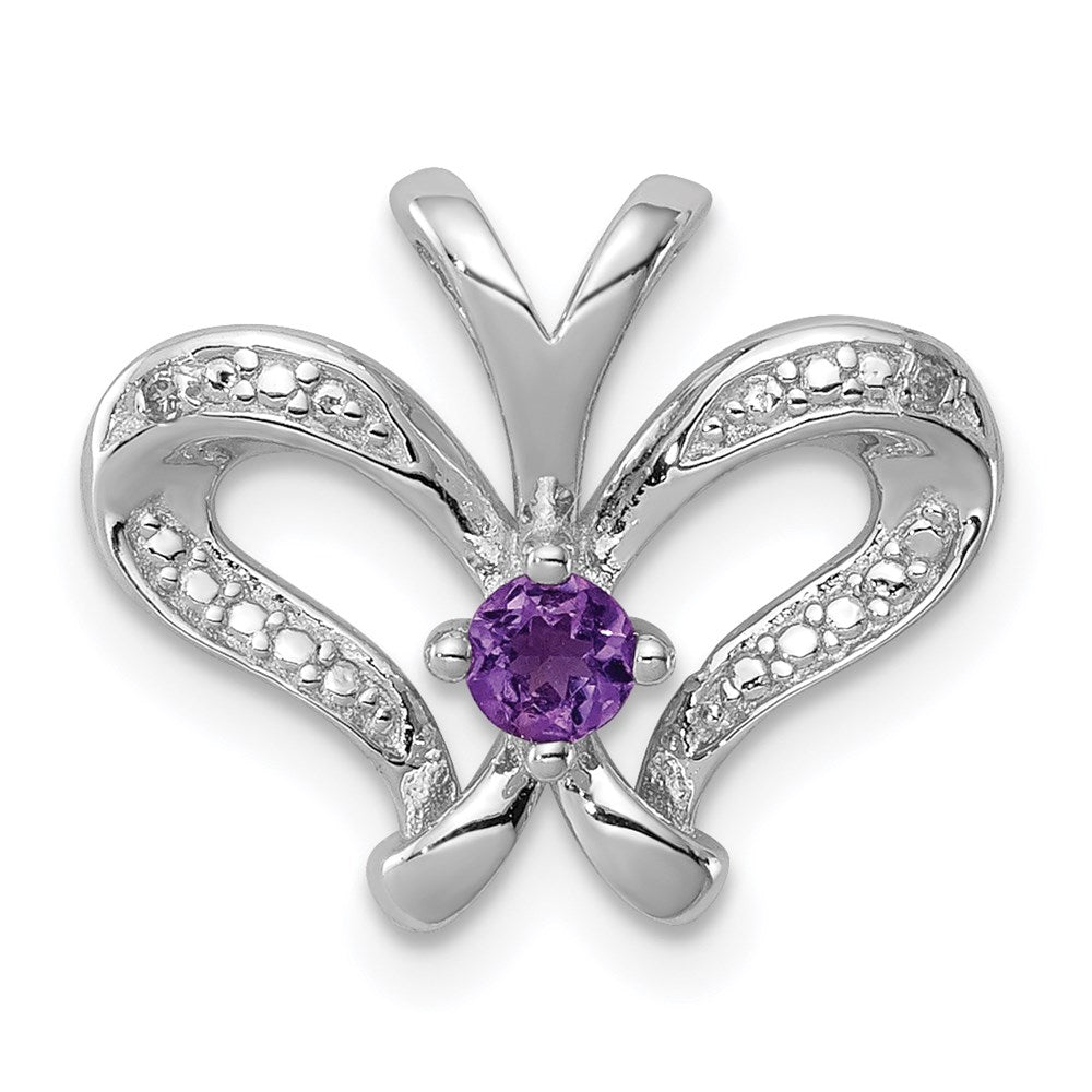 Sterling Silver Rhodium-plated Amethyst & Diamond Pendant