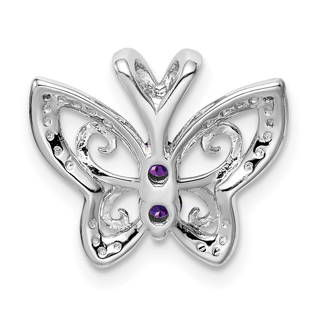 Sterling Silver Rhodium-plated Amethyst & Diamond Pendant