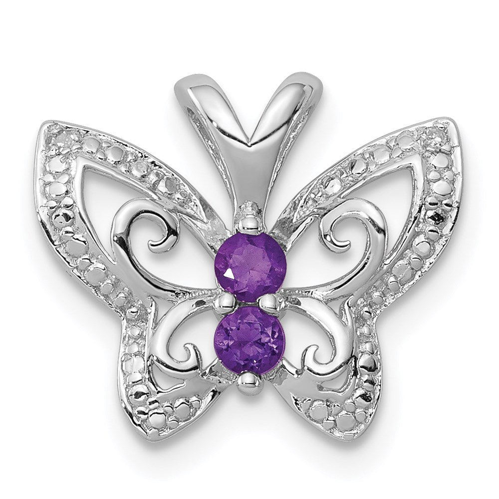 Sterling Silver Rhodium-plated Amethyst & Diamond Pendant