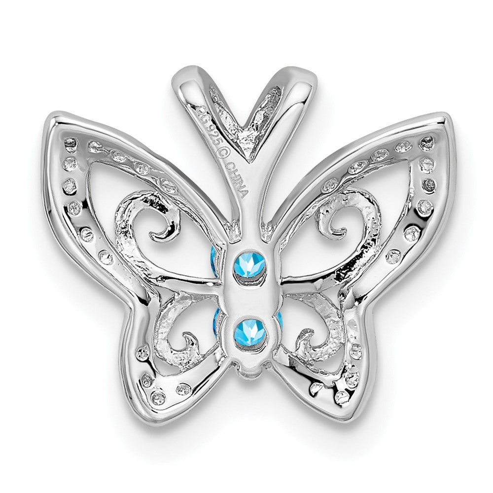 Sterling Silver Rhodium-plated Blue Topaz & Diamond Pendant