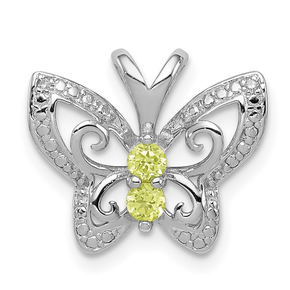 Sterling Silver Rhodium-plated Peridot & Diamond Pendant