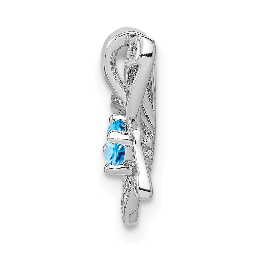 Sterling Silver Rhodium-plated Blue Topaz & Diamond Pendant