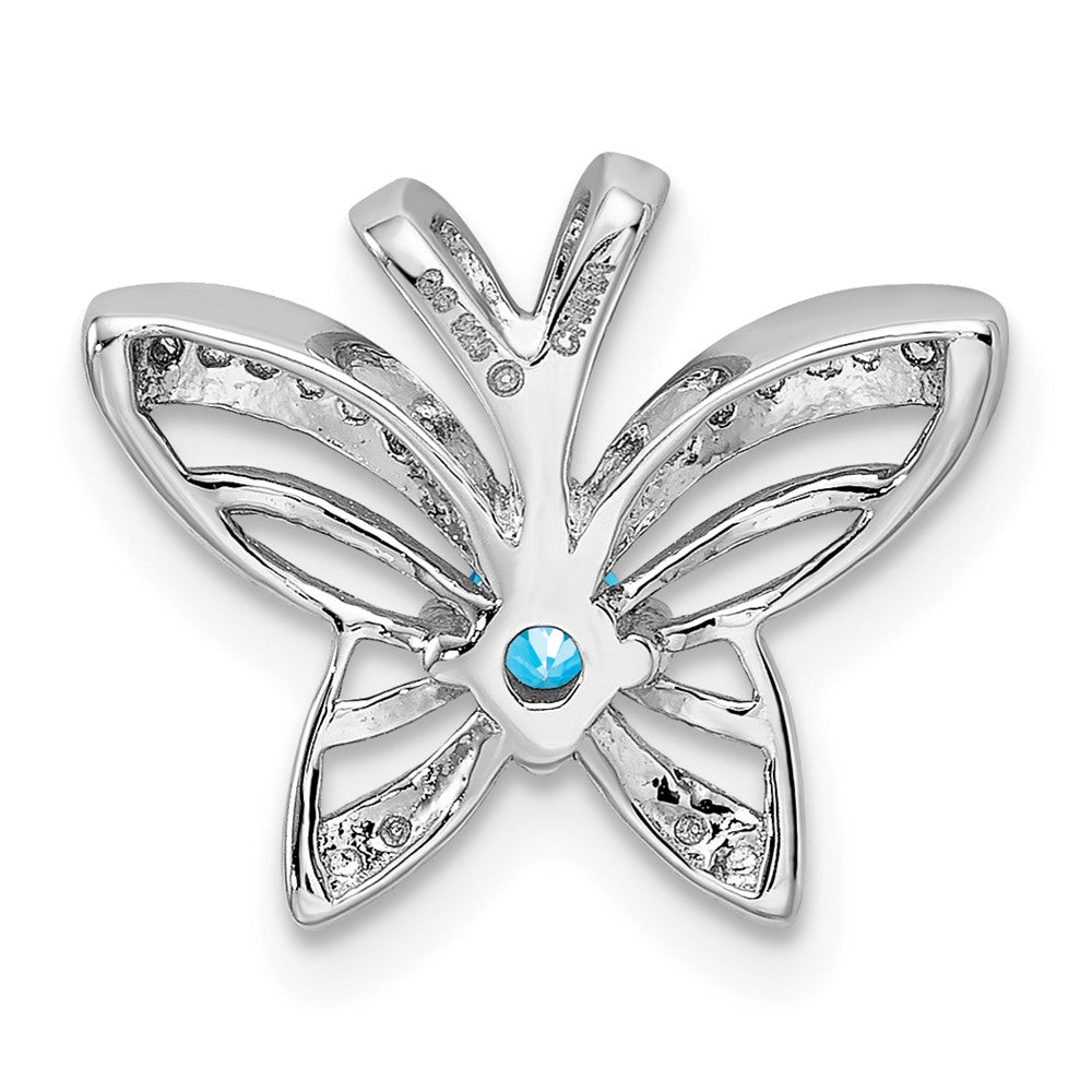 Sterling Silver Rhodium-plated Blue Topaz & Diamond Pendant