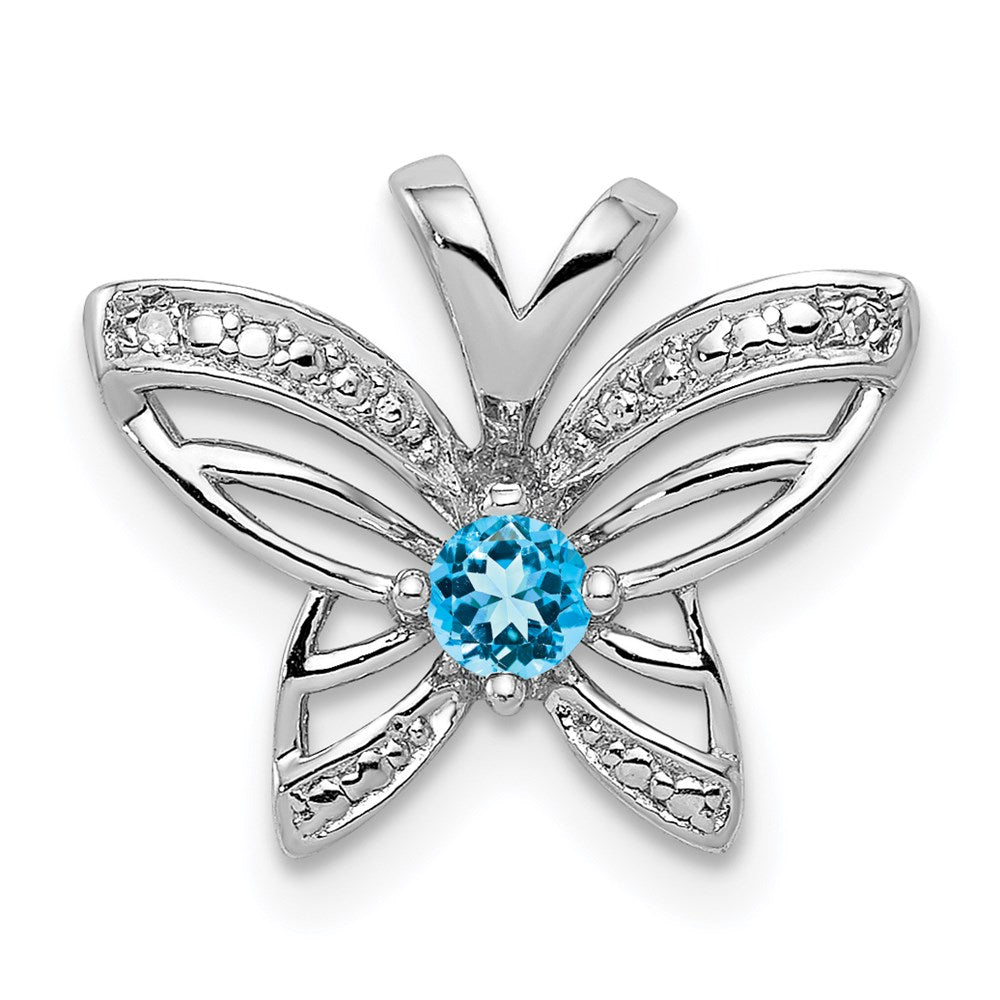 Sterling Silver Rhodium-plated Blue Topaz & Diamond Pendant