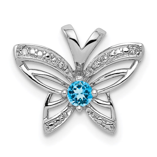 Sterling Silver Rhodium-plated Blue Topaz & Diamond Pendant