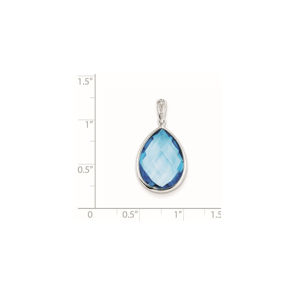 Sterling Silver Rhodium Plated Dia. Lt Swiss Blue Topaz Pendant