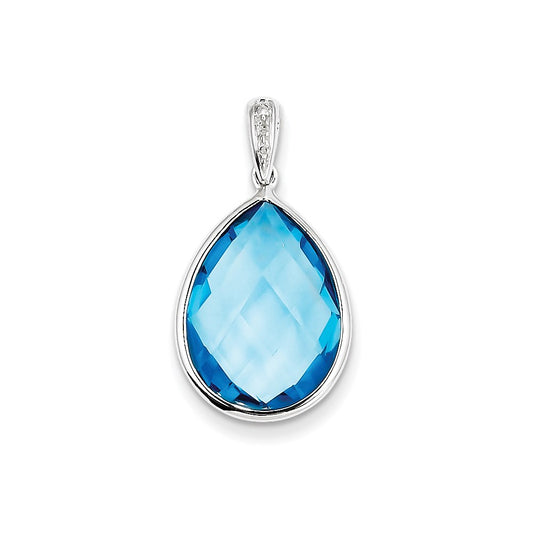 Sterling Silver Rhodium Plated Dia. Lt Swiss Blue Topaz Pendant