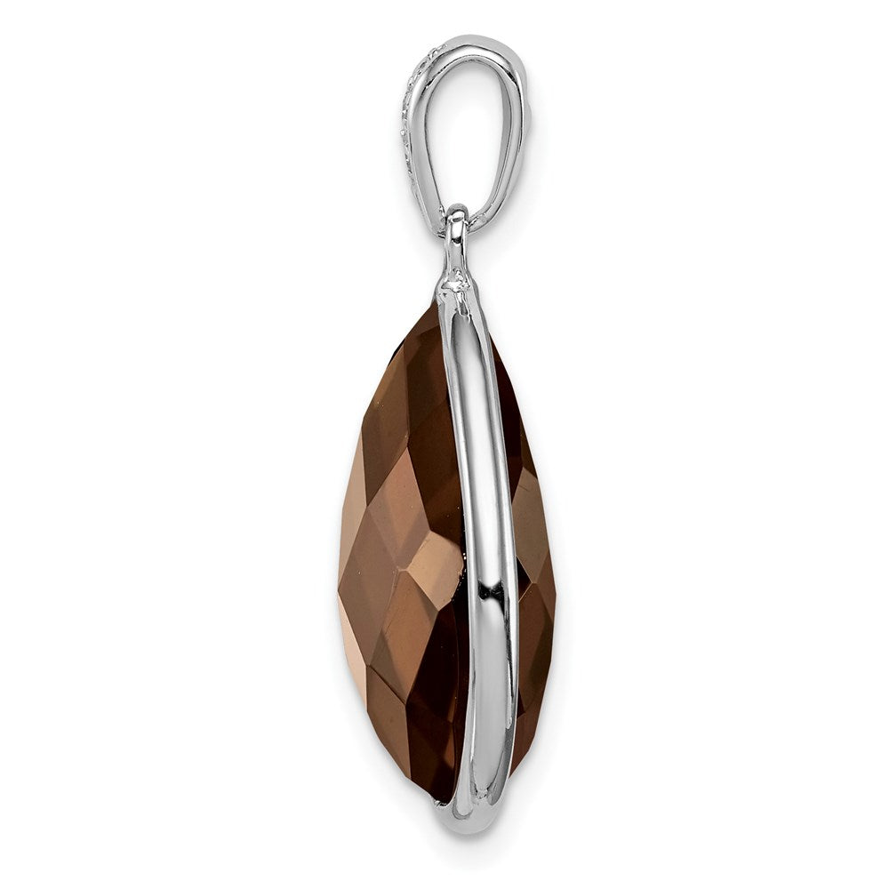 Sterling Silver Rhodium Plated Dia. Smoky Quartz Teardrop Pendant