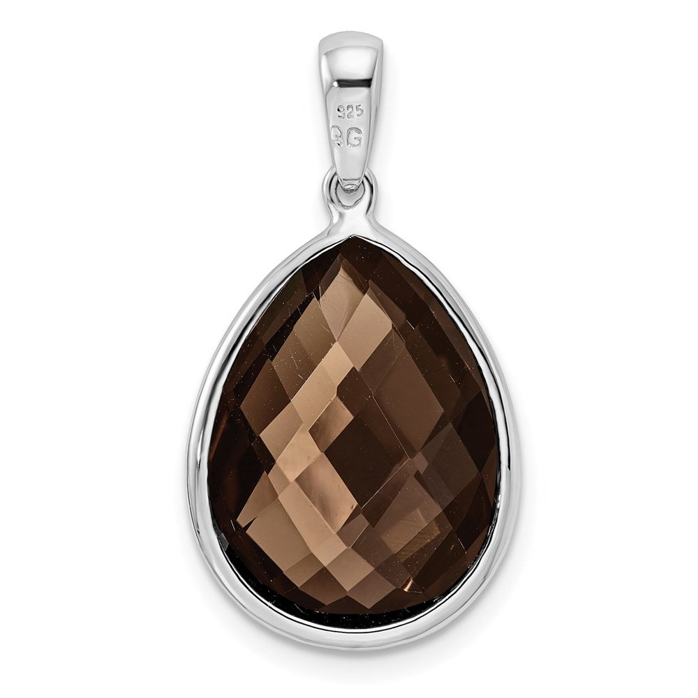 Sterling Silver Rhodium Plated Dia. Smoky Quartz Teardrop Pendant