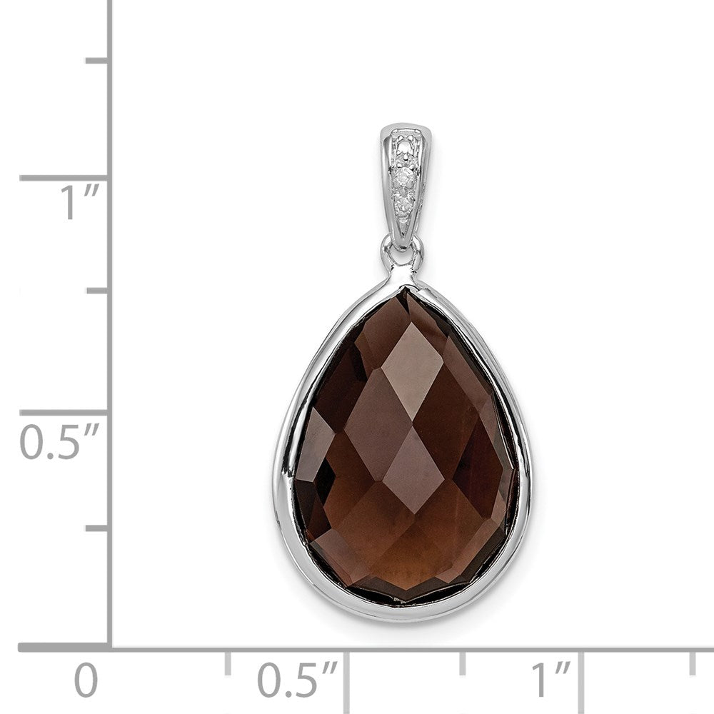 Sterling Silver Rhodium Plated Dia. Smoky Quartz Teardrop Pendant