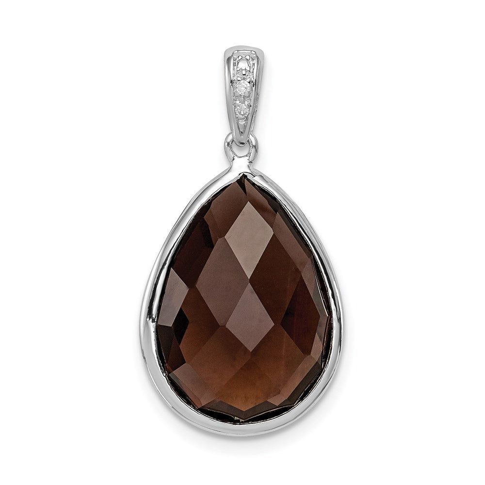 Sterling Silver Rhodium Plated Dia. Smoky Quartz Teardrop Pendant