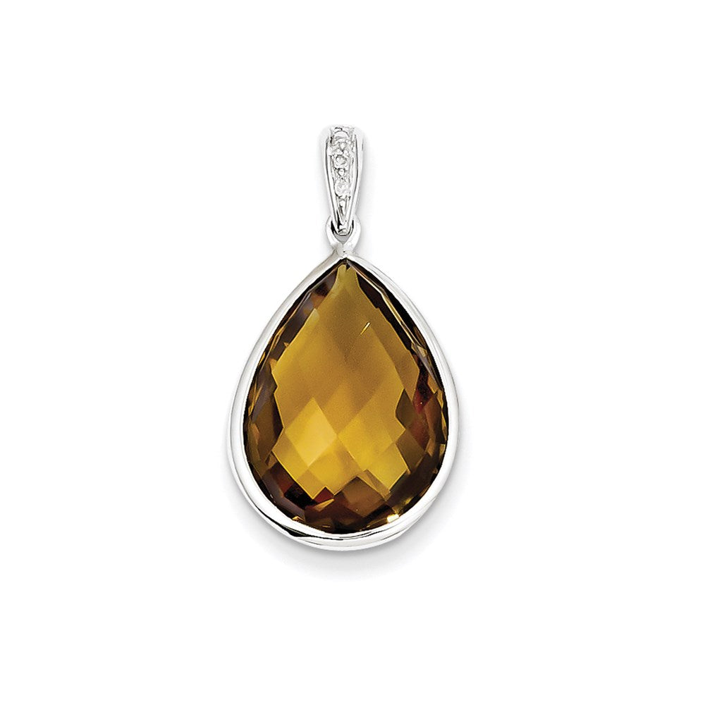 Sterling Silver Rhodium Plated Diamond Whiskey Quartz Pendant