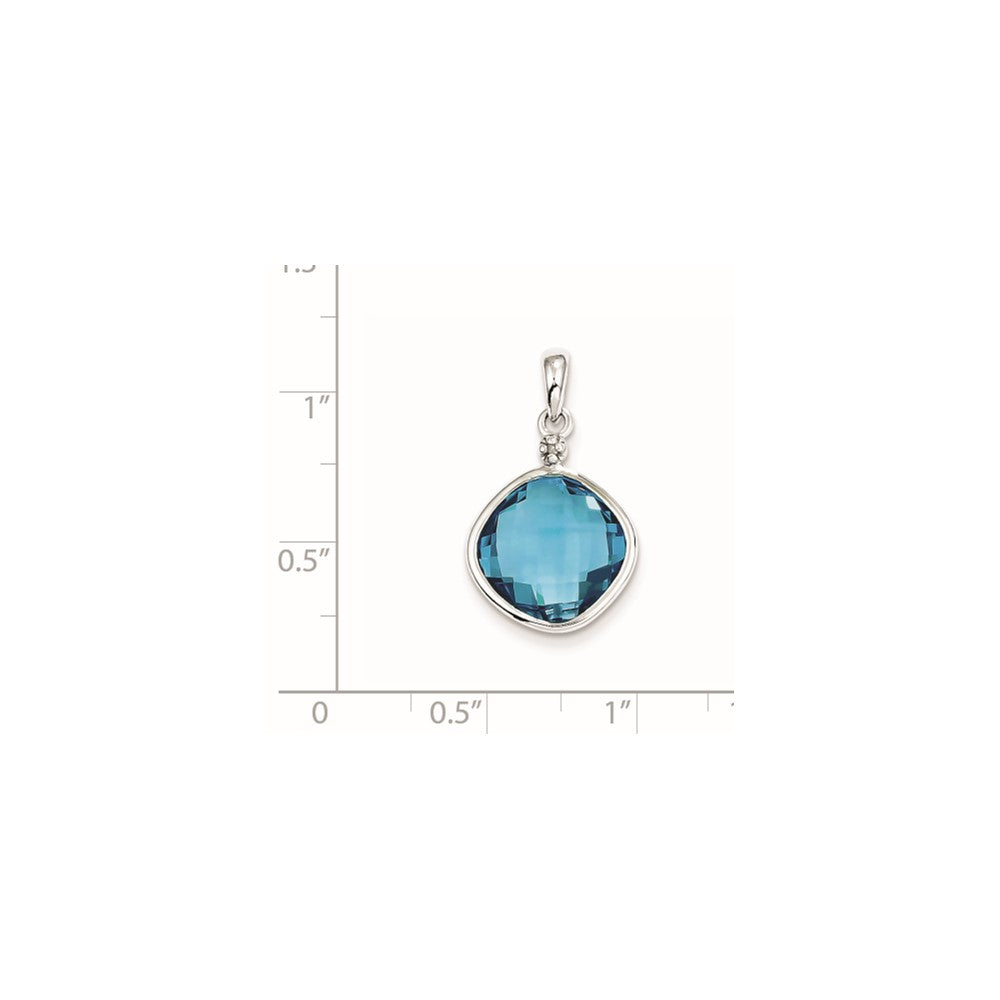 Sterling Silver Rhodium Plated Dia. Lt Swiss Blue Topaz Pendant